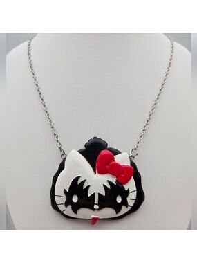 Sanrio Hello Kitty KISS Gene Simmons Demon Necklace Silver Tone 24” Rare